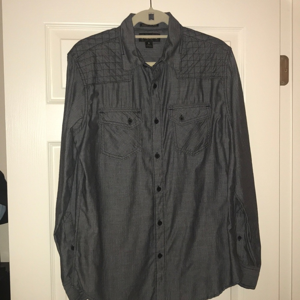 Helix Long-Sleeve Grey Athletic-Fit Button Up